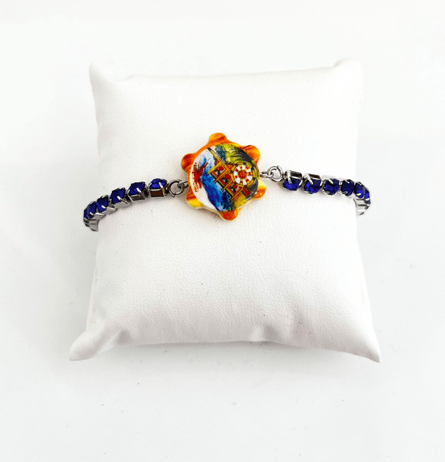 Bracciale Tennis con strass e Tamburello Siciliano in Ceramica