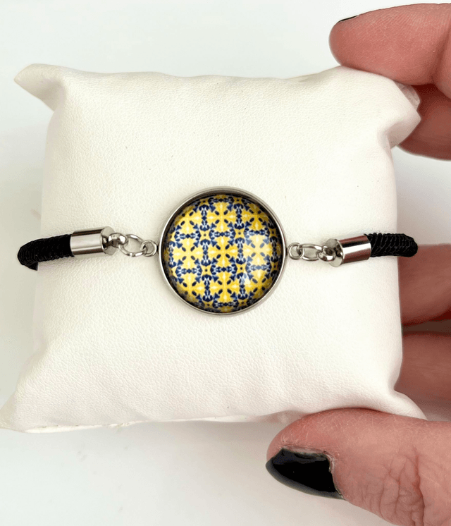 Bracciale unisex con cabochon e motivo a piastrella