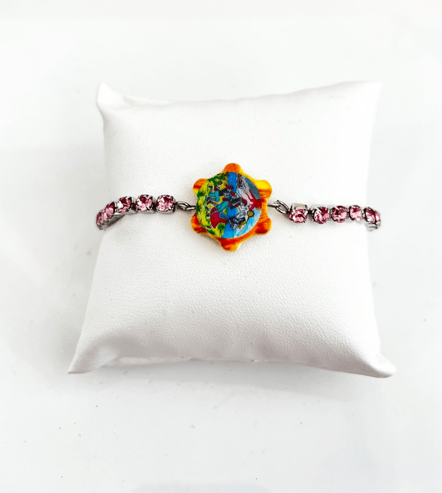 Bracciale Tennis con strass rosa e Tamburello Siciliano in Ceramica