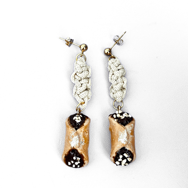 Parure Siciliana: Collana, Bracciale, Orecchini con Cannolo Gusto Cioccolato e Granella di Nocciole – Artigianale in Argilla Polimerica, Regolabile