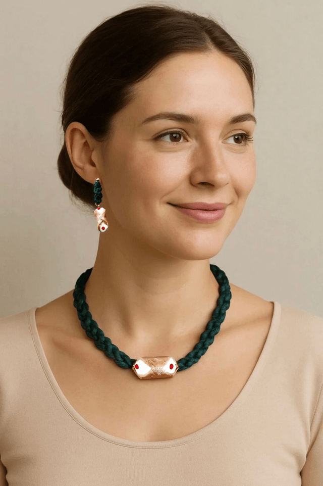 Parure Siciliana: Collana, bracciale, orecchini con Cannolo Gusto Ricotta e Ciliegia Candita – Artigianale in Argilla Polimerica, Regolabile