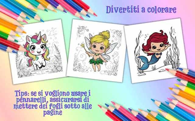 Libro da colorare con Sirene, Unicorni, Fate e Principesse: Libro da colorare divertente e facile per bambini dai 4 agli 8 anni con creature magiche