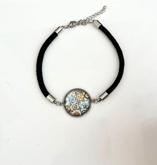Bracciale unisex con cabochon e motivo a piastrella