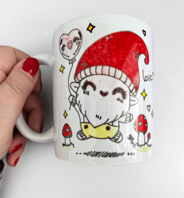 Tazza in Ceramica con Disegno Gnomo Love - Idea Regalo San Valentino - Adatta per Microonde e Lavastoviglie