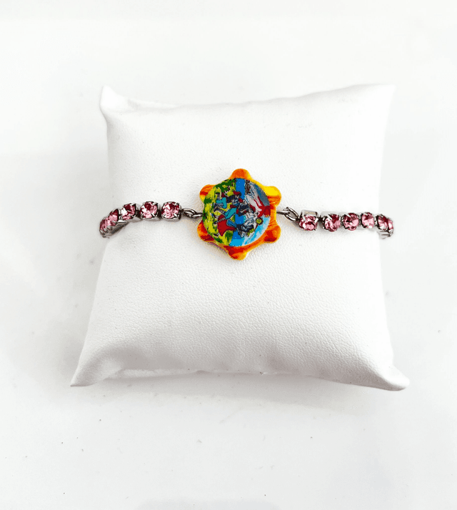 Bracciale Tennis con strass rosa e Tamburello Siciliano in Ceramica